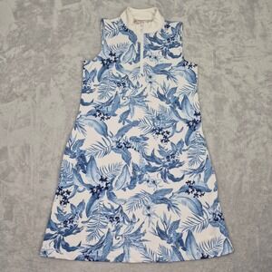Tommy Bahama Golf Sleeveless Tropical Floral 1/4 Zip Dress Women S Blue White